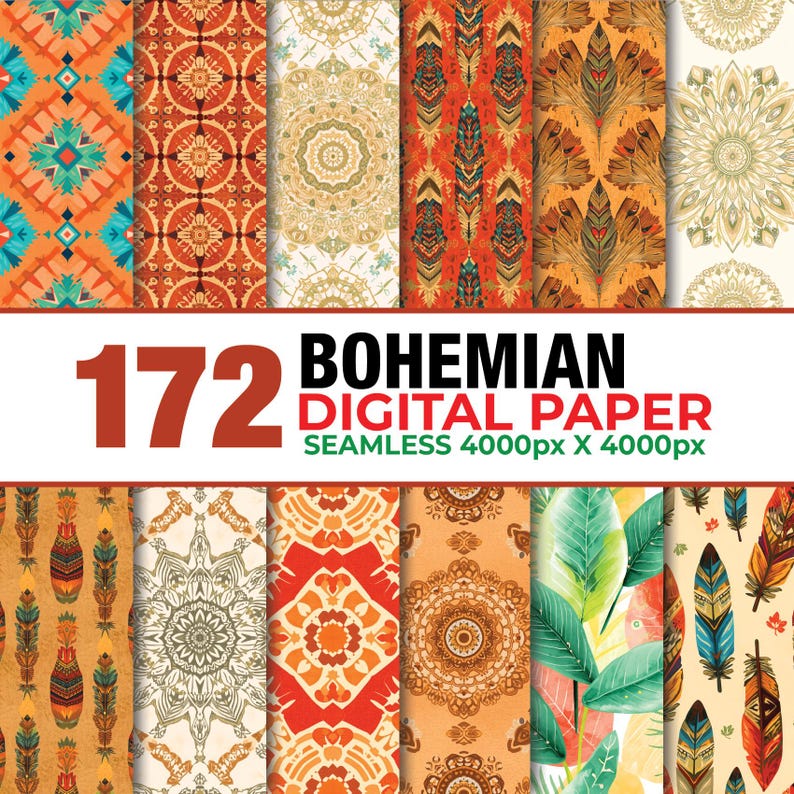 172 Bohemian Seamless Digital Paper Bundle, Bohemian Tones Paper, Soft ...