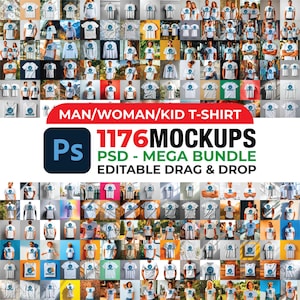 1176 PSD T-shirt mockup-paket, PSD T-shirt mockup-paket med kraftig bomull, PSD Boho flat lay T-shirt mockups, Klädmockup-paket, Vit T-shirt
