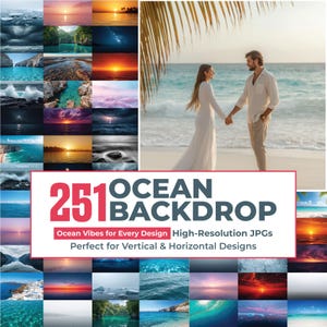 251 Ocean Backdrop Bundle, Ozean und Wellen Kulissen, Serene Ocean Kulisse, Unterwasser Kulisse, Sunset Beach Kulissen, Sea Life Kulisse