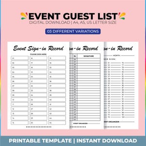 Event Guest List Printable, Event Planner Log, Wedding Guest List Printable, Party Invite Tracker, Events, Birthday & Wedding Guest List