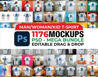 1176 PSD T-Shirt Mockup Bundle, PSD Heavy Cotton Tee Mockup Bundle, PSD Boho Flat Lay T-Shirt Mockups, Apparel Mockup Bundle, White T-Shirt