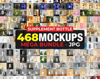 468 Supplement Bottle Mockup, Pill Container Mockup, Capsule Bottle, Medicine Bottle, Vitamins Bottle, Plastic Pills Bottle, Cosmetic Bottle