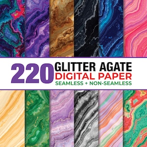 220 digitalt papper med glitteragat, sömlös marmoragatbakgrund, digitalt papperspaket med geodiglitter, scrapbookingpapper med regnbågsglitteragat