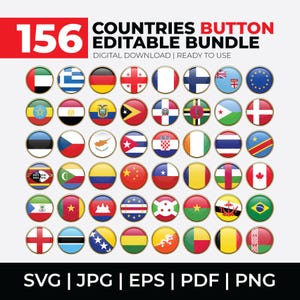 156 World Flag Button ClipArt, International Flat Round Flags, Round Flags of the World, Circular Country Flags Icon Pack, Country Flags PNG
