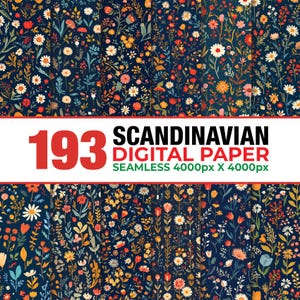 193 Skandinavisk folkkonst sömlöst digitalt papper, skandinaviskt sömlöst mönster, skandinaviskt folkkonstmönster sömlösa, skandinaviska boho papper