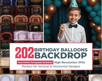 Zestaw 202 balonów urodzinowych, tło urodzinowe dla dzieci, efektowne cyfrowe tła urodzinowe, czarno-złote balony, balony, rozbijanie tortu