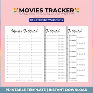 Movie Tracker Printable, Track Movies Watched, Digital Movie Journal, Movie Log, Movie Watching, Series Tracker Log, Movies To Watch List