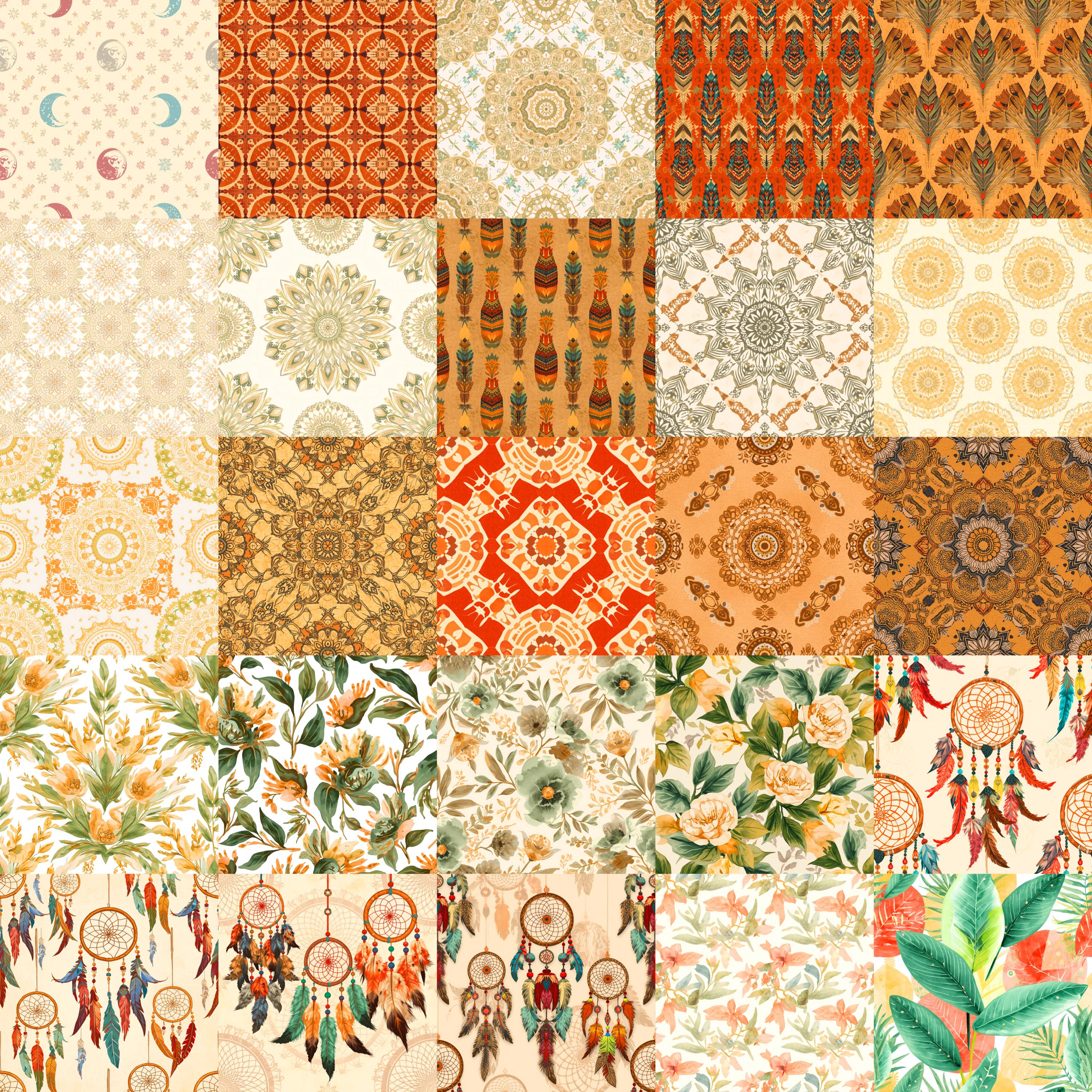 172 Bohemian Seamless Digital Paper Bundle, Bohemian Tones Paper, Soft ...