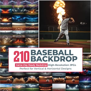 Pacote com 210 Cenários de Beisebol, Fundos de Campo de Beisebol, Fundos Fotográficos com Efeito de Fumaça, Luzes de Estádio de Beisebol, Fundo de Campo de Beisebol