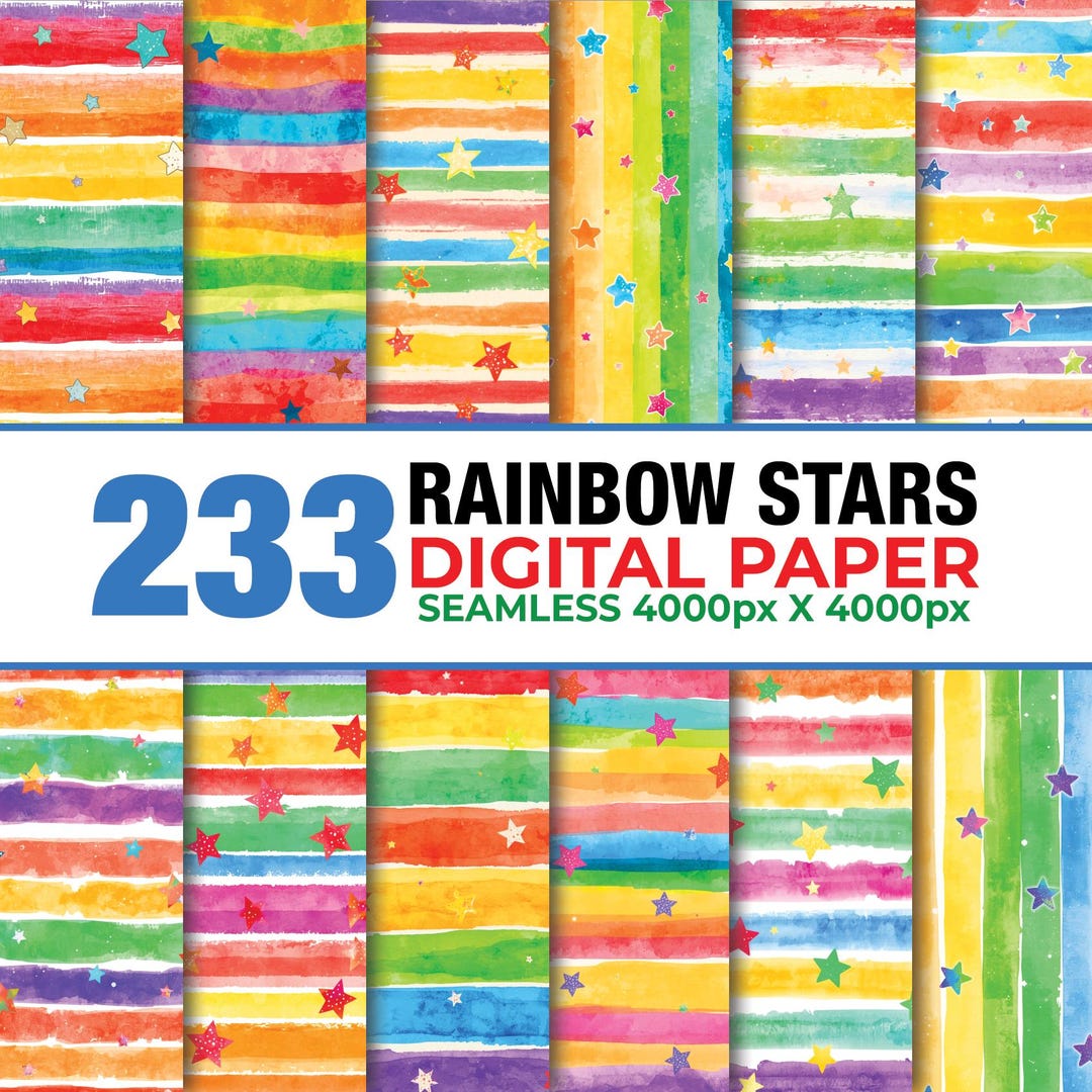 233 Rainbow Stars Seamless Digital Paper Bundle, Pastel Stars Confetti ...