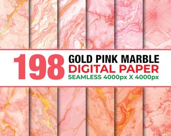 198 Papier numérique sans couture marbré rose et doré, Papier numérique métallique élégant, Papier numérique marbré rose, Texture marbrée or rose, Luxe