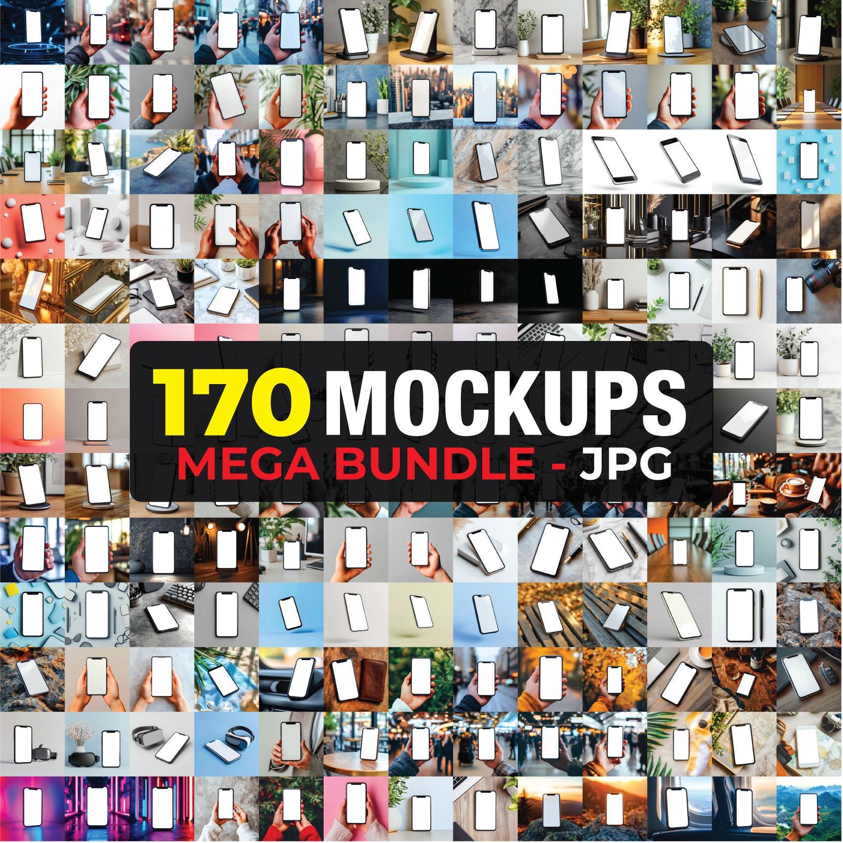 170 Smartphone Mockup Bundle, Customizable Phone Mockup Templates Bundle, Phone Screen Mockup, Cellphone Mockup, Phone Mockup, Mockup