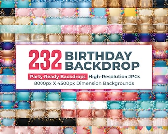 Paquete de 232 fondos de cumpleaños en formato JPG, fondo de cumpleaños, fondo de feliz cumpleaños, fondo digital de globos, cumpleaños infantil, globos, pastel