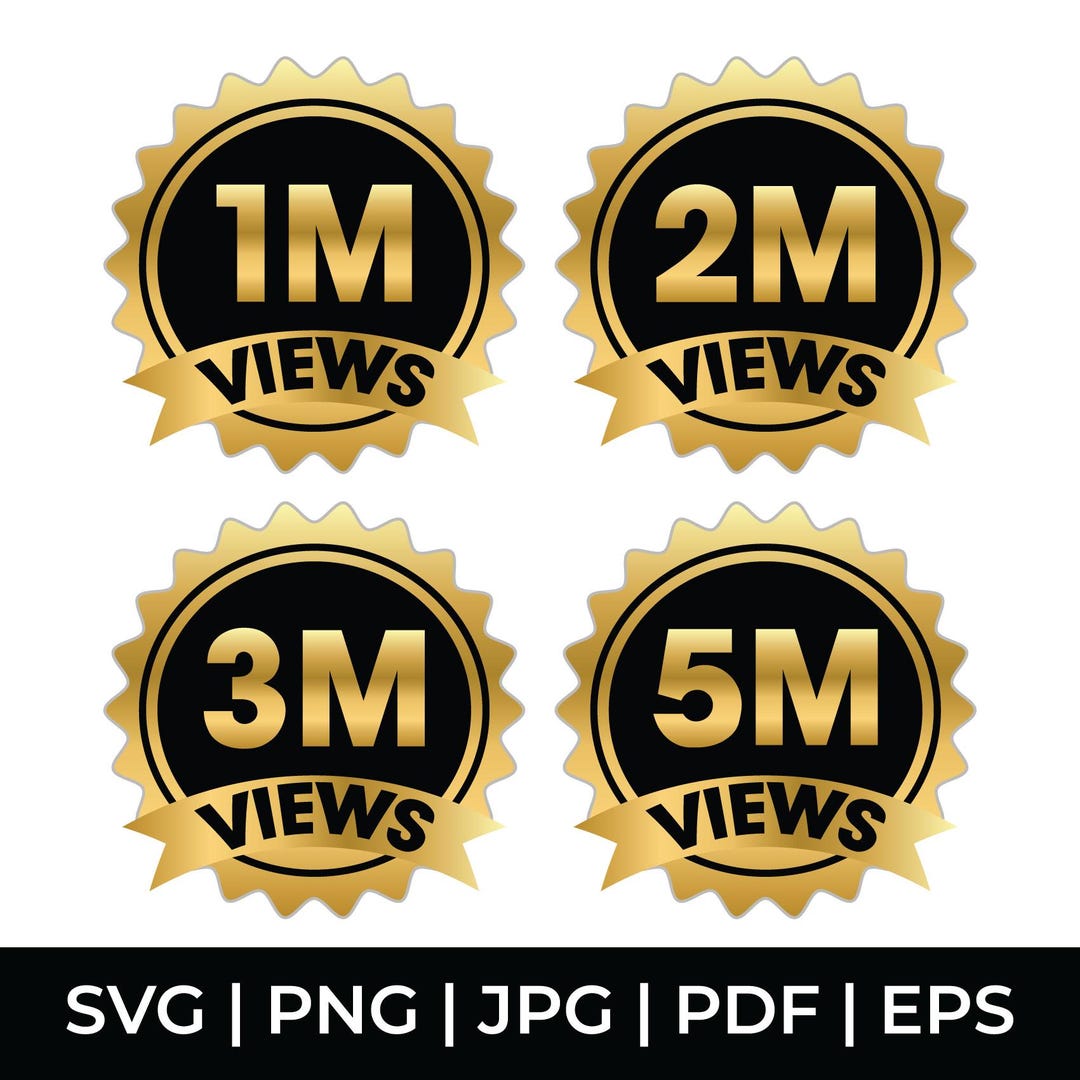1M, 2M, 3M, 5M Views Badge Icons Bundle, Views Milestone Badges Bundle ...