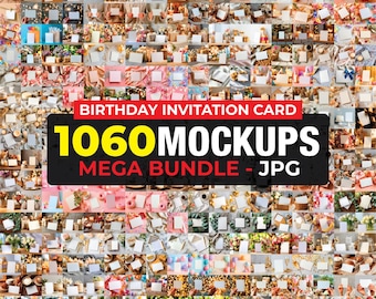 1060 Birthday Invitation Card Mockup Bundle, Party Invitation, Greeting Card, Baby Shower Greetings Cards, Gift Mockups, Art Card Mockup