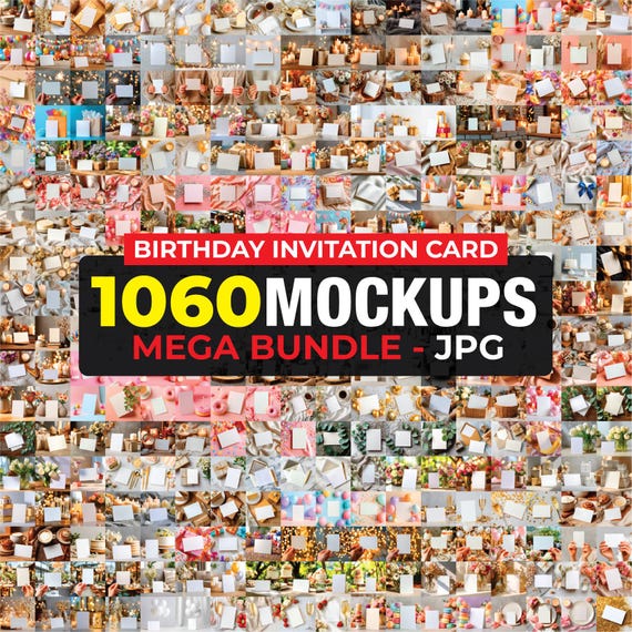 1060 Birthday Invitation Card Mockup Bundle, Party Invitation, Greeting Card, Baby Shower Greetings Cards, Gift Mockups, Art Card Mockup