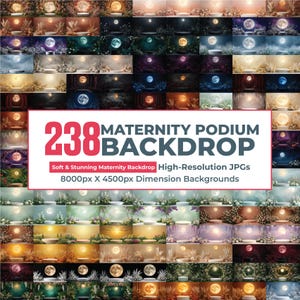 Könnte beinhalten: Eine Sammlung von 238 Mutterschafts-Podium-Hintergründen. Die Hintergründe zeigen verschiedene Szenen mit Monden, Blumenarrangements und sanfter Beleuchtung. Der Text auf dem Bild lautet "Soft & Stunning Maternity Backdrop High-Resolution JPGs 8000px X 4500px Dimension Backgrounds."