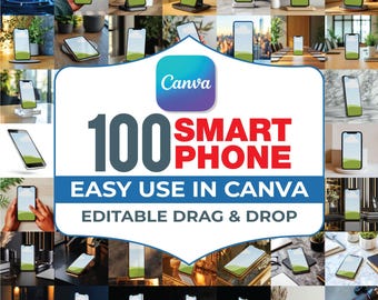 100 Canva Smartphone Mockup Bundle, Customizable Canva Phone Mockup Template Bundle, Canva Phone Screen Mockup, Canva Cellphone Mockup