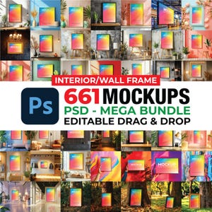 661 PSD Frames Mockup Bundle, Frame Mockup Bundle, PSD Frames Bundle, Mega Bundle Frames Mockup, Wall Mockup Frame, Smart Object Drag & Drop