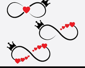 3 Different Infinity Heart Crown SVG, Love Infinity Clipart, Queen Heart Symbol, Valentine’s Day, Digital Download, T-Shirt Design