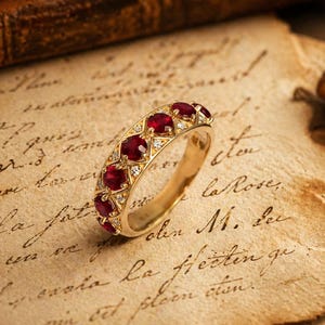 Vintage Art Deco Ruby Engagement Ring, Sterling Silver Geometric Band, Moissanite Accents