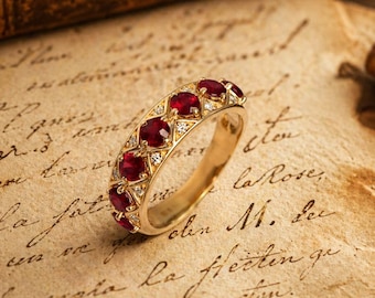 Vintage Art Deco Ruby Engagement Ring, Sterling Silver Geometric Band, Moissanite Accents