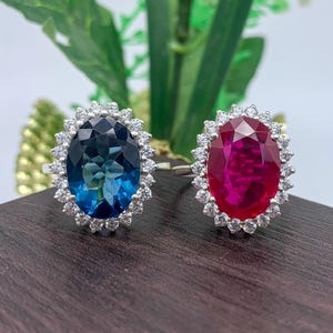 Handmade-style sterling silver ruby ring and blue sapphire ring.