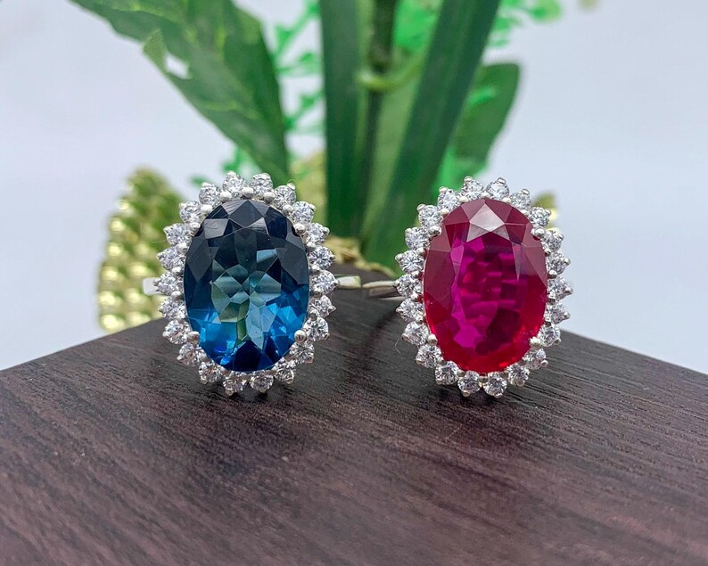 Handmade-style sterling silver ruby ring and blue sapphire ring.