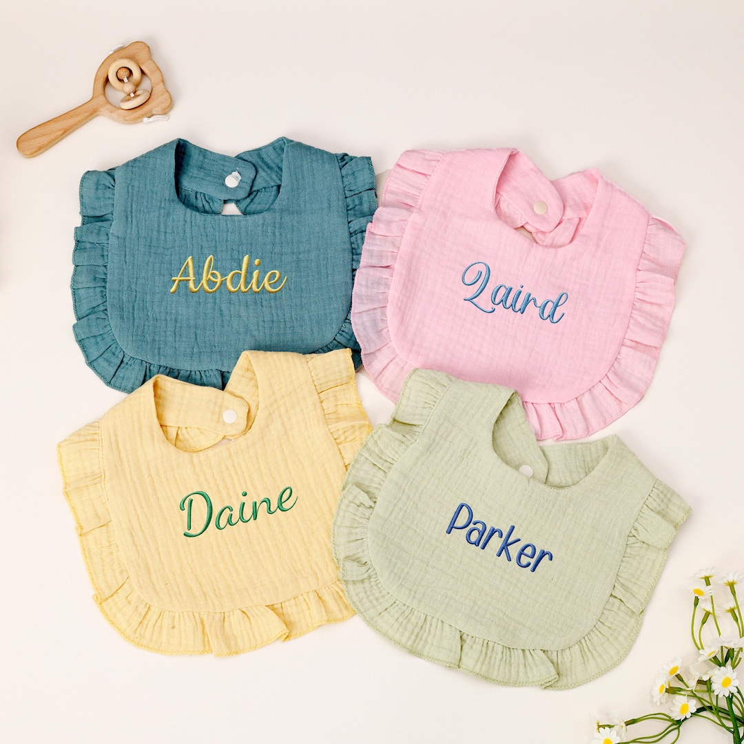 Personalized Name Cotton Bib/ Custom Name Baby Bib/ Embroidered Baby ...