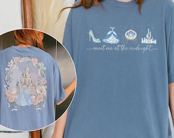 Two Side Cinderella Midnight Shirt, Disney Princess Castle 2-side Tee, Vintage Coquette Bows Girl's Tshirt, Fairytales Princess Tee