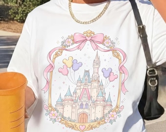 Disney Main Street Magical Castle Shirt, Girls Trip Fairytales Bows Tee, Girly Coquette Locket Tshirt, Cute Disneyland Park Outfit