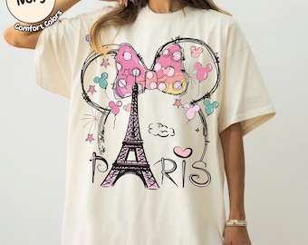 Retro Paris Disney Shirt, Minnie Ears Tee, Eiffel Tower Disney Shirt, Pink Bow Girly Tshirt