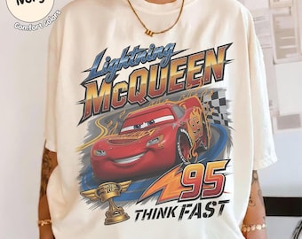 Vintage Piston Cup Champion Shirt, Lightning McQueen 95 Think Fast Tshirt, Disney Pixar Cars Tee