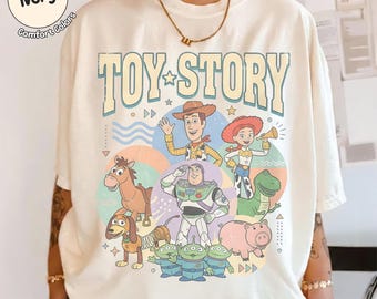 Retro Toy Story Characters Shirt, Woody Jessie Buzz Lightyear Family Tee, WDW Disneyland Family Vacation 2026 Trip, Disney Pixar Fest Outfit