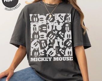 Mickey Mouse Head Pattern Collage Shirt, Disney Minimal Movie Fan T-shirt, Family Trip Tee