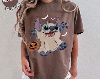 Retro Halloween Stitch Shirt, Disney Spooky Pumkin T-shirt, Blue Aliens Kids Tee