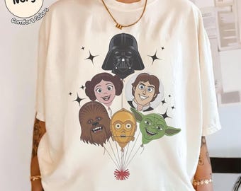 Camiseta con globos de personajes de Star Wars, camiseta familiar de Galaxy's Edge, camiseta infantil de Star Wars, Darth Vader, Chewbacca, Princesa Leia, Luke, Yoda, C3PO