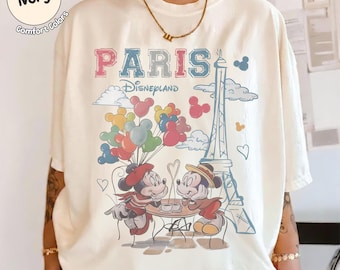 Retro Mickey Minnie Under Eiffel Tower Disney Shirt, Paris Disneyland Vacation Tshirt, Magic Kingdom Castle Tee, WDW Couple Disney Trip Tee
