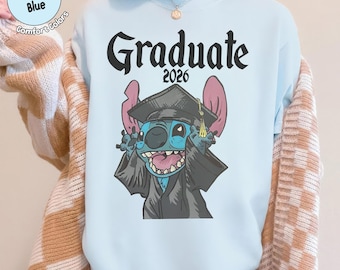 Class 2026 Graduate Shirt, Blue Little Alien Graduation Tee, Disney Stitch Senior Grad Top
