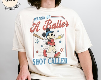 Vintage Mickey Baseball Shirt, Wanna Be A Baller Shot Caller Tee, Disney Mickey Mens T-shirt
