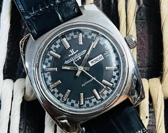 Vintage Jaeger-LeCoultre Club Automatic Watch, 1970s Swiss Made, Black Dial