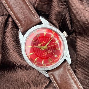 Vintage Oris Red Dial Mechanical Manual Winding 17Jewels Wrist Watch