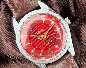 Vintage Oris Rotes Zifferblatt Mechanische Handaufzug 17Jewels Swiss Made Armbanduhr