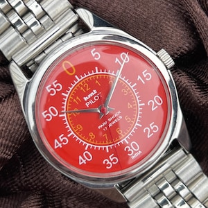 Vintage hmt Pilot Red Dial Mechanical Manual Winding 17Jewels Wrist Watch