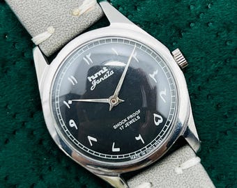 Vintage hmt Janata Black Urdu Dial Mechanical Manual Winding 17Jewels Wrist Watch