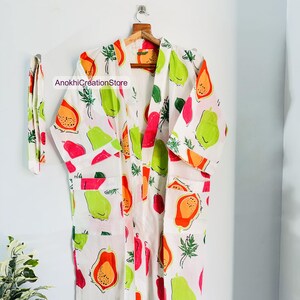 Multicolor fruit print cotton kimono robes | Party wear robes | Long sleeve kimono | Women wear robes | Bridesmaid robes | Gift for her.