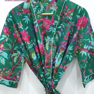 Green color beautiful cotton kimono robes | Long sleeve party wear robes | Summer wear robes | Bridesmaid robes | Gift for her.