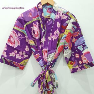 Purple color pure cotton kimono | Wedding wear robes | Summer wear soft cotton robes | Long sleeve robes | Bridesmaid robes | Gift for her.