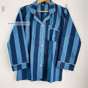 Striped print cotton long PJ set | Women wear pajamas | Block print PJ set | Beach wear pajamas | Bridesmaid pajamas | Gift for her.