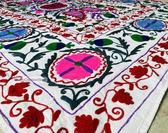 Beautiful multicolo thread Embroidery sofa cover | Suzani tapestry | Suzani bedspread | Suzani blanket | Bridesmaid suzani | Gift for her.